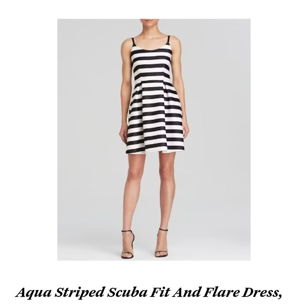 Aqua Spring Summer Dress Black and White Striped Fit and Flare S MADE IN USA